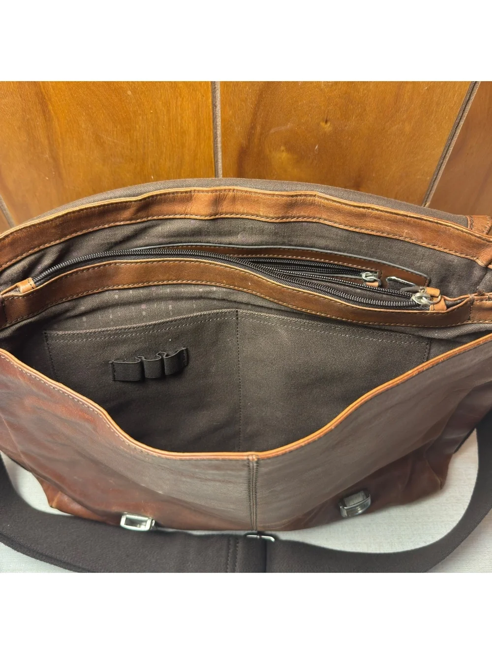 Fossil Genuine Leather Messenger Bag Brown Work Satchel Briefcase 16x12